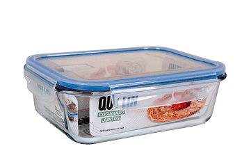 A blue plastic container with food in it. AI generated content