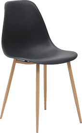 A black chair with a wooden base and a black seat. AI generated content