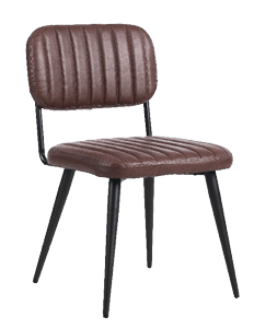 A brown leather chair with a black metal frame. AI generated content