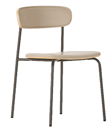 A white chair with a metal frame and wooden seat. AI generated content