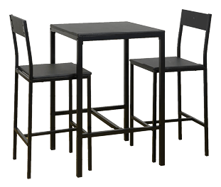 Three black metal chairs are arranged around a black table. AI generated content