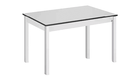 A white table with a black trim. AI generated content