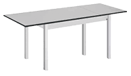 A white table with a black top. AI generated content