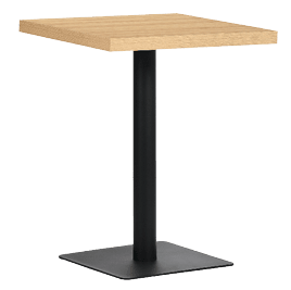 A wooden table with a black base. AI generated content