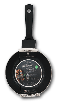 A black and white pan with a sticker on it. AI generated content