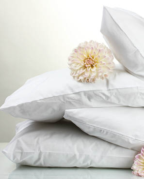 pillows and flowers, on grey background