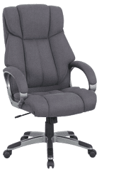 A gray upholstered office chair with padded armrests, a high backrest, and a five-wheel base. Description generated by AI