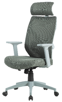 A modern ergonomic office chair with a mesh backrest, adjustable armrests, a headrest, and a five-wheel base. Description generated by AI