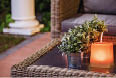 A small table with a candle and a plant on it. AI generated content
