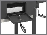 A black table with a drawer and a metal handle. AI generated content