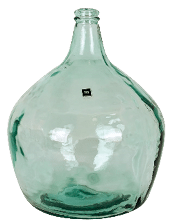 A large glass vase with a black label on the side. AI generated content