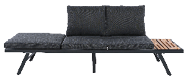 A black couch with a wooden arm rest. AI generated content