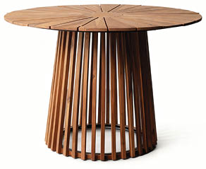 A wooden table with a round top and a hole in the middle. AI generated content