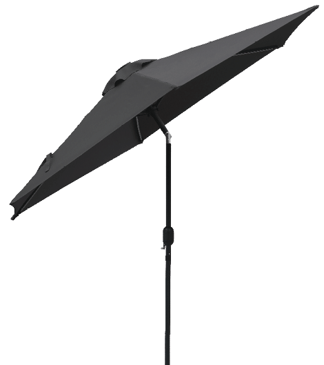 A black umbrella is open and standing upright on a white background. AI generated content
