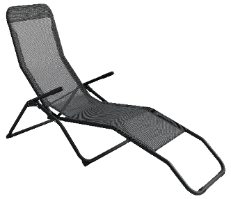 A black mesh lawn chair is shown in a white background. AI generated content