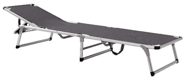 A metal folding bed with a gray mattress. AI generated content