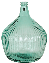 A green glass vase with a white label on the side. AI generated content