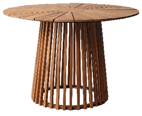 A wooden table with a round top and a hole in the center. AI generated content