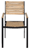 A wooden chair with a black metal frame and a wooden seat. AI generated content