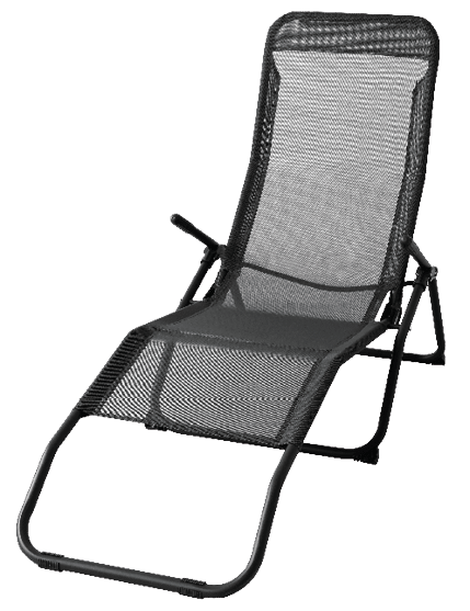 A black mesh lawn chair with a black frame. AI generated content