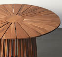 A wooden table with a round top and a hole in the middle. AI generated content