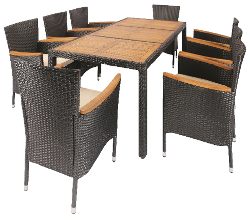 A wicker table with chairs around it. AI generated content