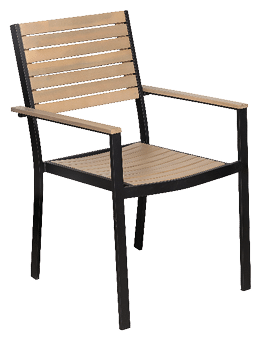 A wooden chair with a black frame and a brown seat. AI generated content