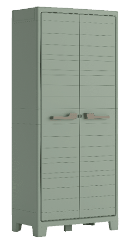 A green cabinet with a white interior is shown in a white background. AI generated content